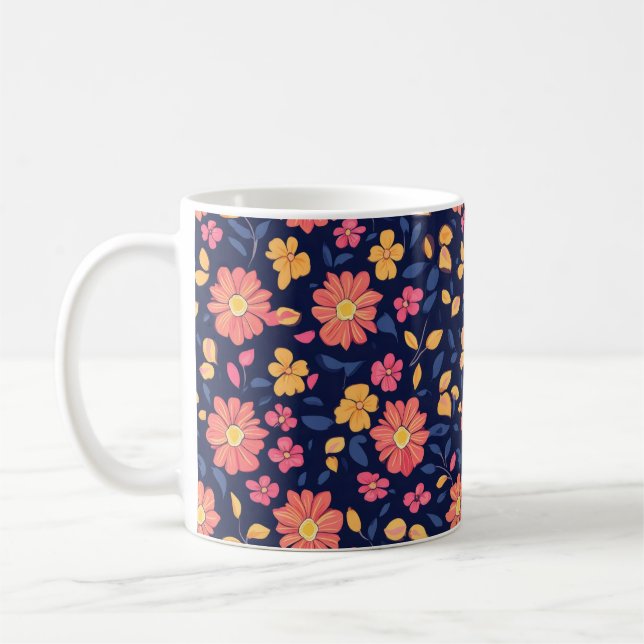 Retro Flower Pattern Coffee Mug (Left)