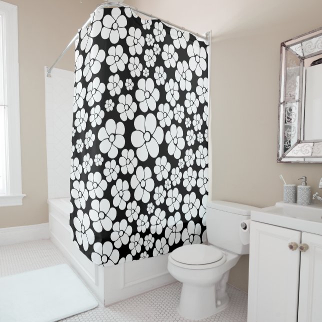 Retro Flower Pattern in White on Black (In Situ)