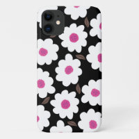 Retro Flower Pattern in White on Black