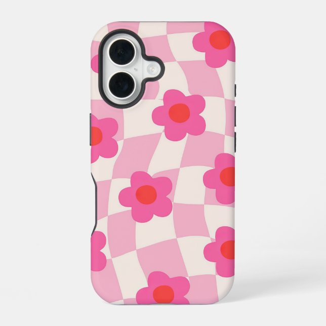 Retro Flower Pattern iPhone 16 Case (Back)