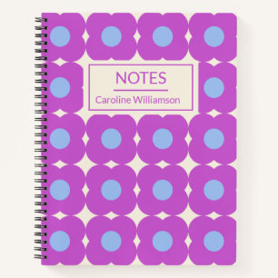 Retro Flower Pattern Purple Mid Mod Personalized Notebook