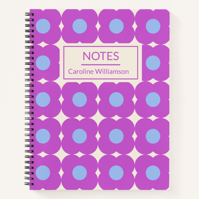 Retro Flower Pattern Purple Mid Mod Personalized Notebook (Front)
