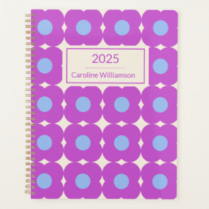 Retro Flower Pattern Purple Mid Mod Personalized Planner