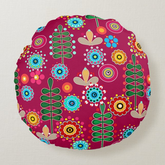 Retro, flower pattern round pillow (Front)