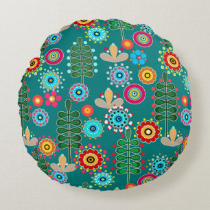 Retro, flower pattern round pillow