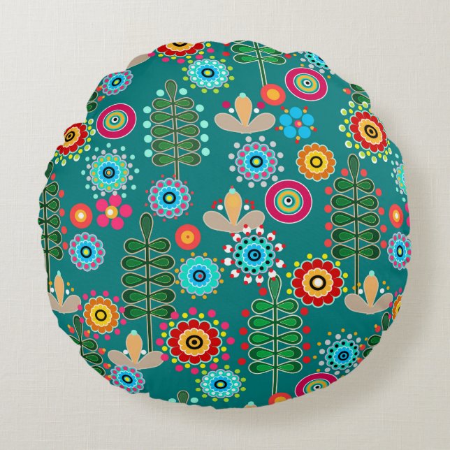 Retro, flower pattern round pillow (Front)