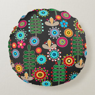 Retro, flower pattern round pillow
