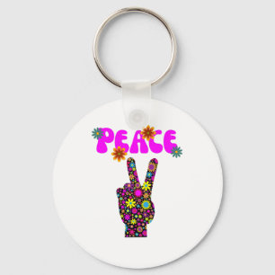 Retro Flower Peace Sign Keychain