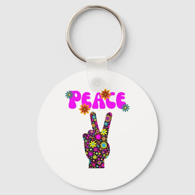 Retro Flower Peace Sign Keychain (Front)