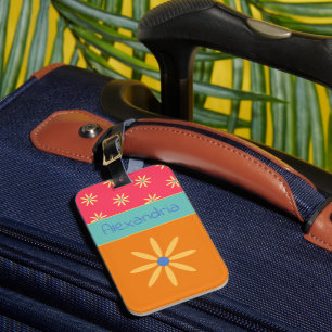 Retro Flower Personalized Name Luggage Tag