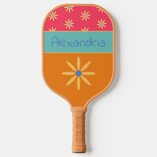 Retro Flower Personalized Name Pickleball Paddle (Front)