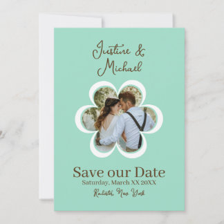 Retro Flower Photo Teal Wedding Save the Date Invitation