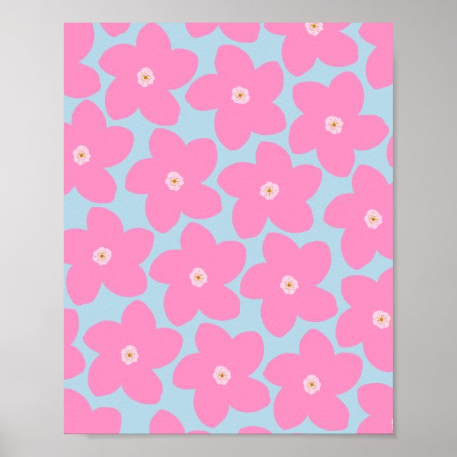 Retro Flower Pink And Blue Poster (Front)