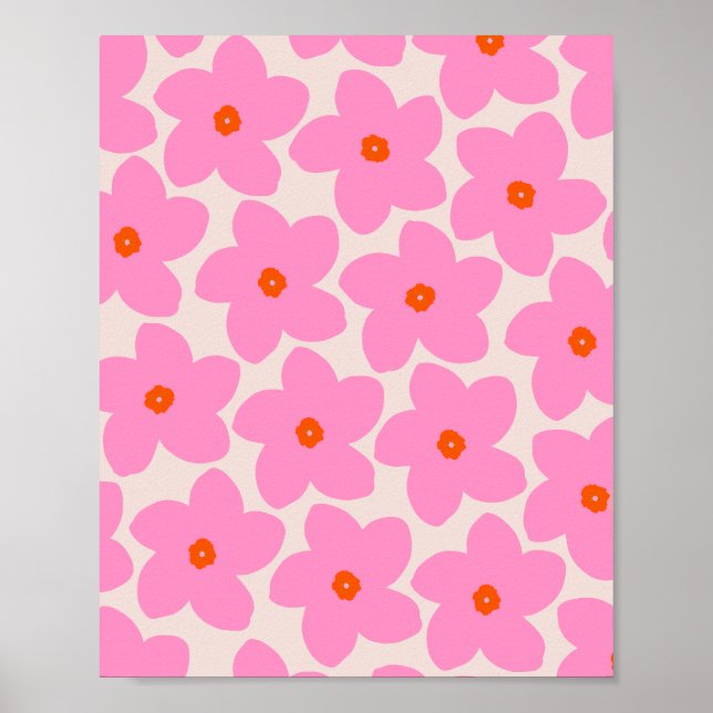 Retro Flower Pink Orange And Neutral Poster (Front)