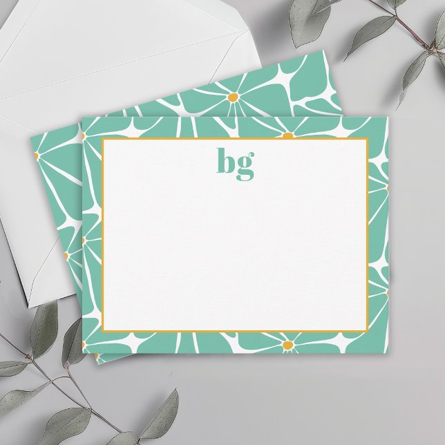 Retro Flower Power Colourful Turquoise Monogrammed Card (Creator Uploaded)