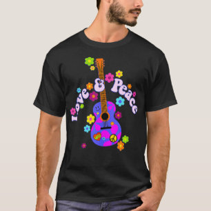 Retro Flower Power Guitar  Love And Peace 2  Fan F T-Shirt