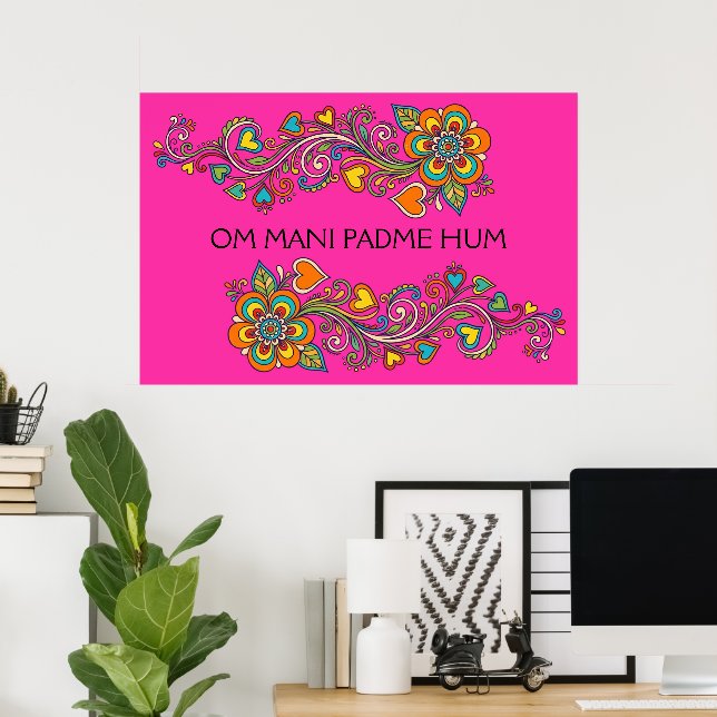 Retro Flower Power Tendrils Border 18 + your text Poster (Home Office)