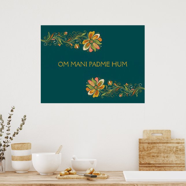 Retro Flower Power Tendrils Border 1 + your text Poster (Kitchen)
