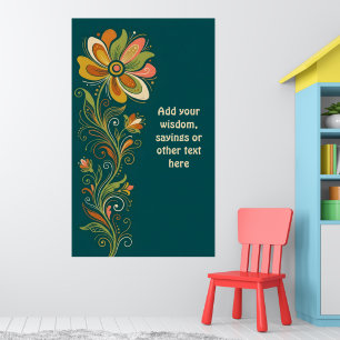 Retro Flower Power Tendrils Border 1 + your text Poster