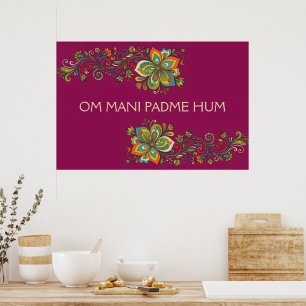 Retro Flower Power Tendrils Border 2 + your text Poster