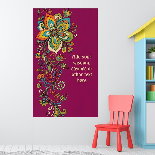 Retro Flower Power Tendrils Border 2 + your text Poster (Nursery 1)