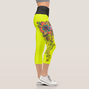 Retro Flower Power Tendrils Border 6 Capri Leggings