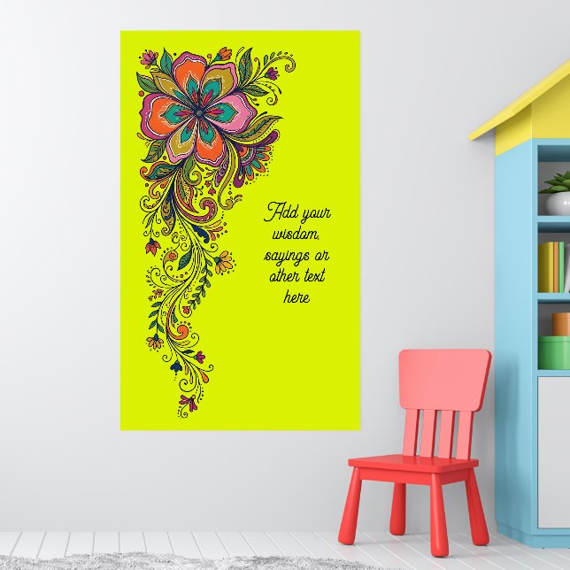 Retro Flower Power Tendrils Border 6 + your text Poster (Nursery 1)