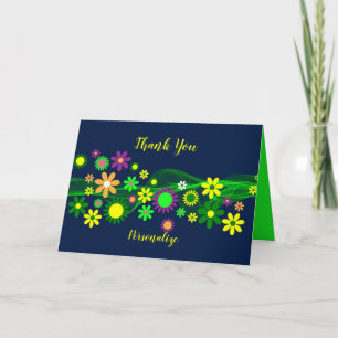 Retro Flower Power Thank You Personalize Card