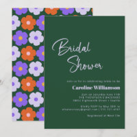 Retro Flower Purple Green Script Bridal Shower