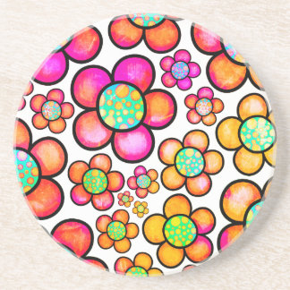 Retro flower rainbow  coaster