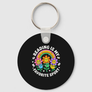 Retro flower reading is favourite sport funny book keychain