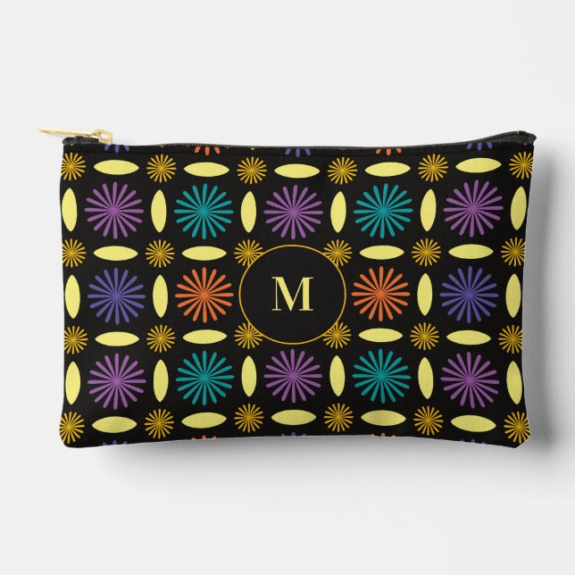 Retro Flower Shapes Monogram Personalized Accessory Pouch (Front)
