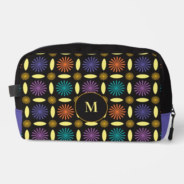 Retro Flower Shapes Monogram Personalized Dopp Kit (Front)