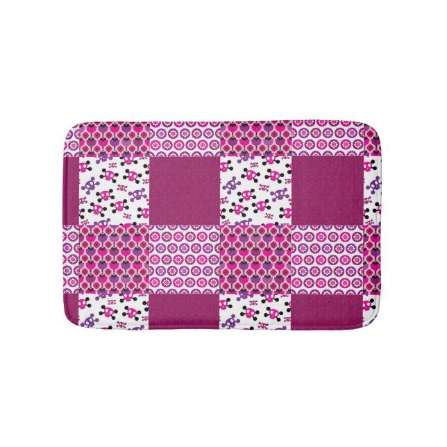 Retro flower skull polka dot bath mat (Front)