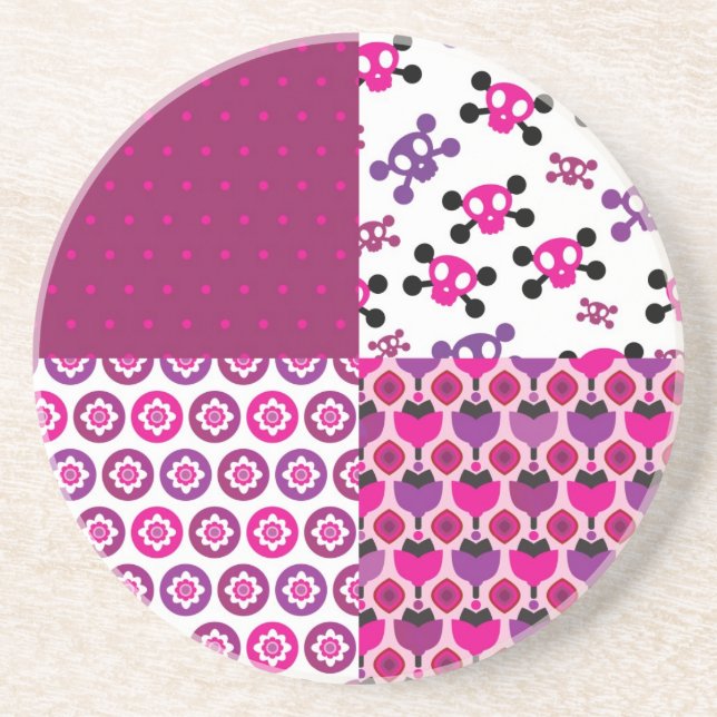 Retro flower skull polka dot coaster (Front)