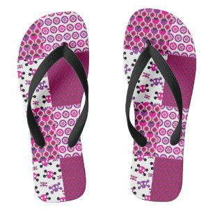 Retro flower skull polka dot flip flops