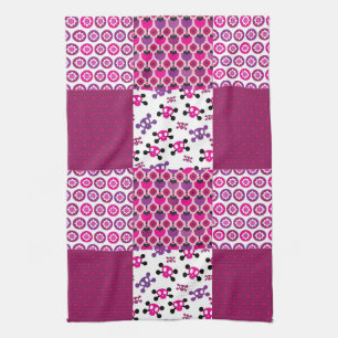 Retro flower skull polka dot kitchen towel