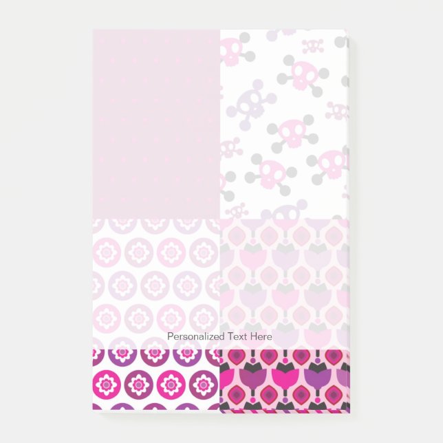 Retro flower skull polka dot post-it notes (Front)