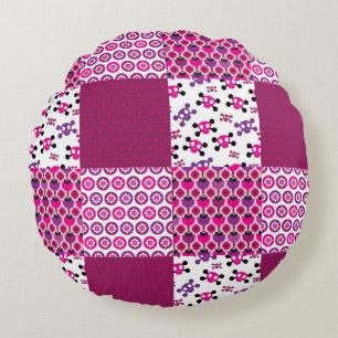Retro flower skull polka dot round pillow