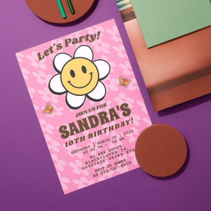 Retro Flower Smile Editable Invitation