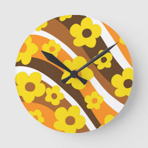 Retro Flower Wave #1 #retro #decor #art Round Clock