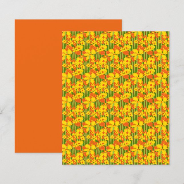 Retro Flower Yellow Orange Green Scrapbook Paper (Front/Back)