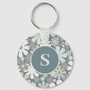 Retro Flowers 60s 70s Aesthetic Floral Initial Keychain