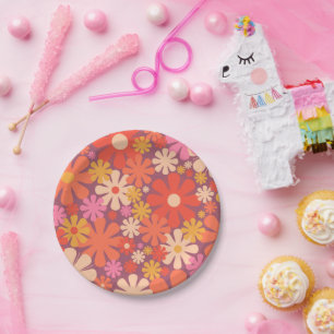 Retro Flowers 60s 70s Aesthetic Floral Pattern Paper Plate