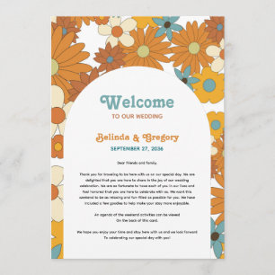 Retro Flowers 60's 70's Arch Wedding Itinerary Program