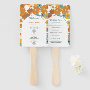 Retro Flowers 60's 70's Arch Wedding Program Hand Fan