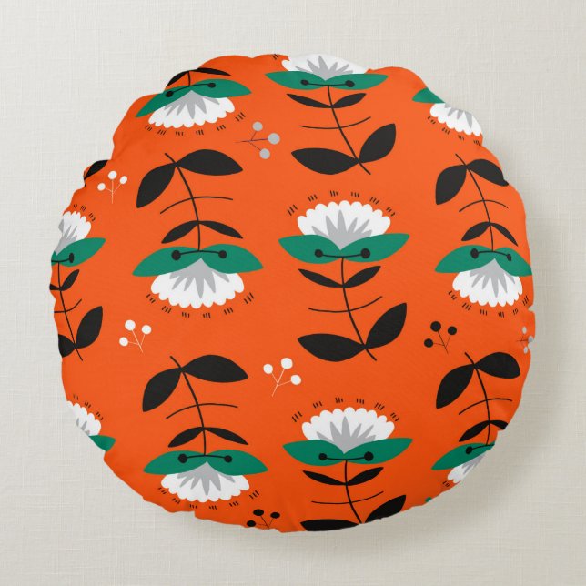 Retro flowers and leaves seamless pattern.  round pillow (Front)