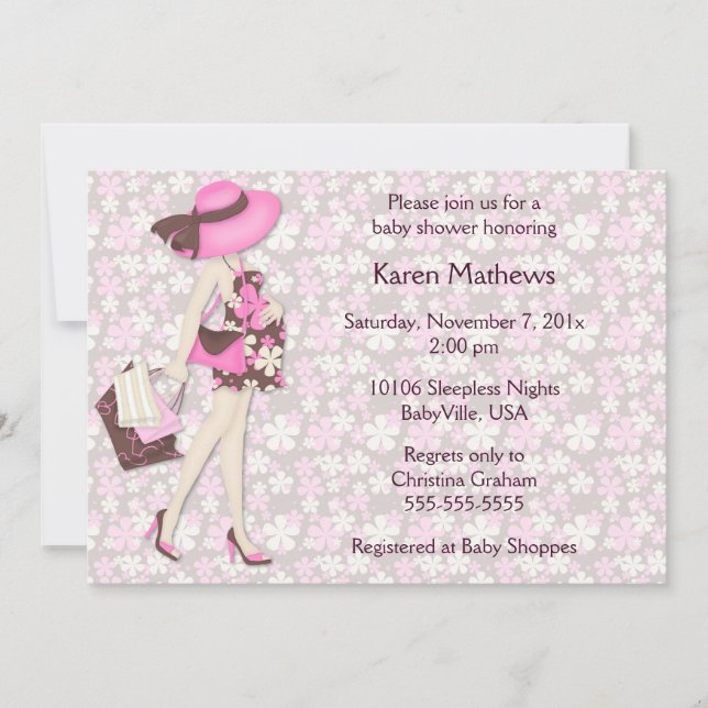 Retro Flowers Baby Shower Invitation (Pink CA) (Front)
