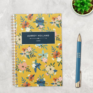 Retro Flowers Blush Yellow Blue Floral Pattern Planner