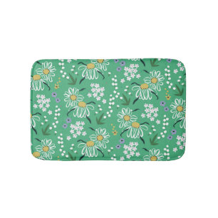 Retro Flowers, Botanical Seamless Pattern. Bath Mat